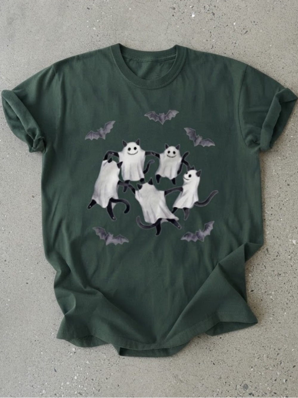 Ghost Cats Dancing Spooky Bats Halloween Party Gildan T-Shirt